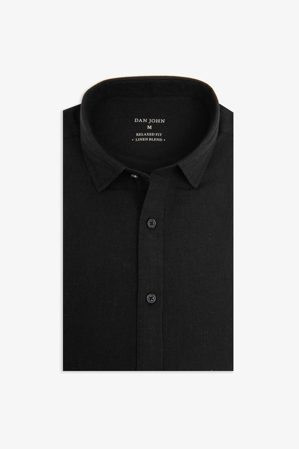 Camicia misto lino nera
