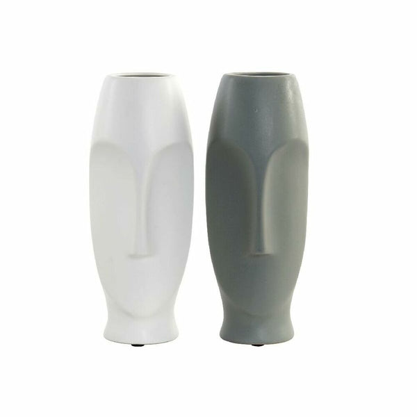 Vaso DKD Home Decor Bianco Grigio Ceramica Plastica Viso 11 x 11 x 26,8 cm (2 Unità)