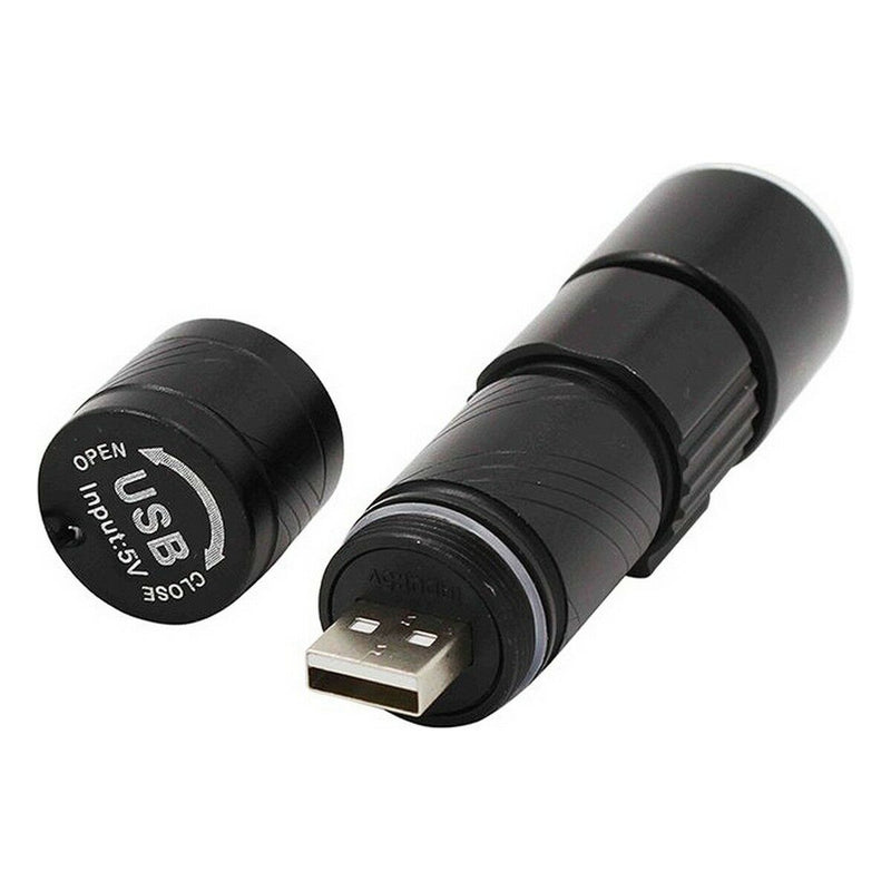 Torcia LED EDM USB Ricaricabile Zoom Mini Nero Alluminio 120 Lm