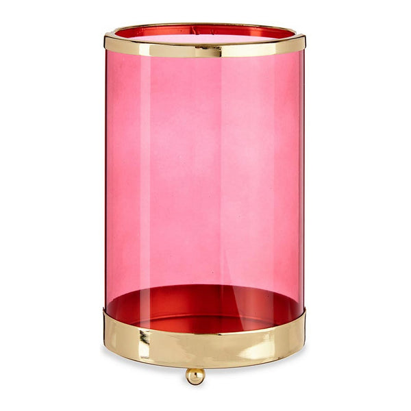 Portacandele Rosa Dorato Cilindro Metallo Vetro (12,2 x 19,5 x 12,2 cm)