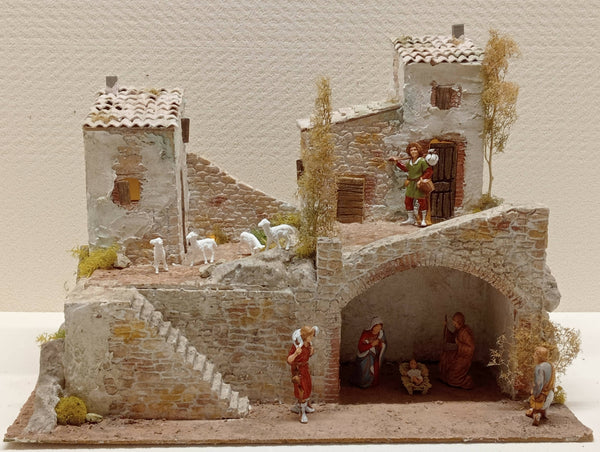 Prese di Natale Completo - Borgo di Campagna con Vegetazione, Staue e Luci Led 45x30x25