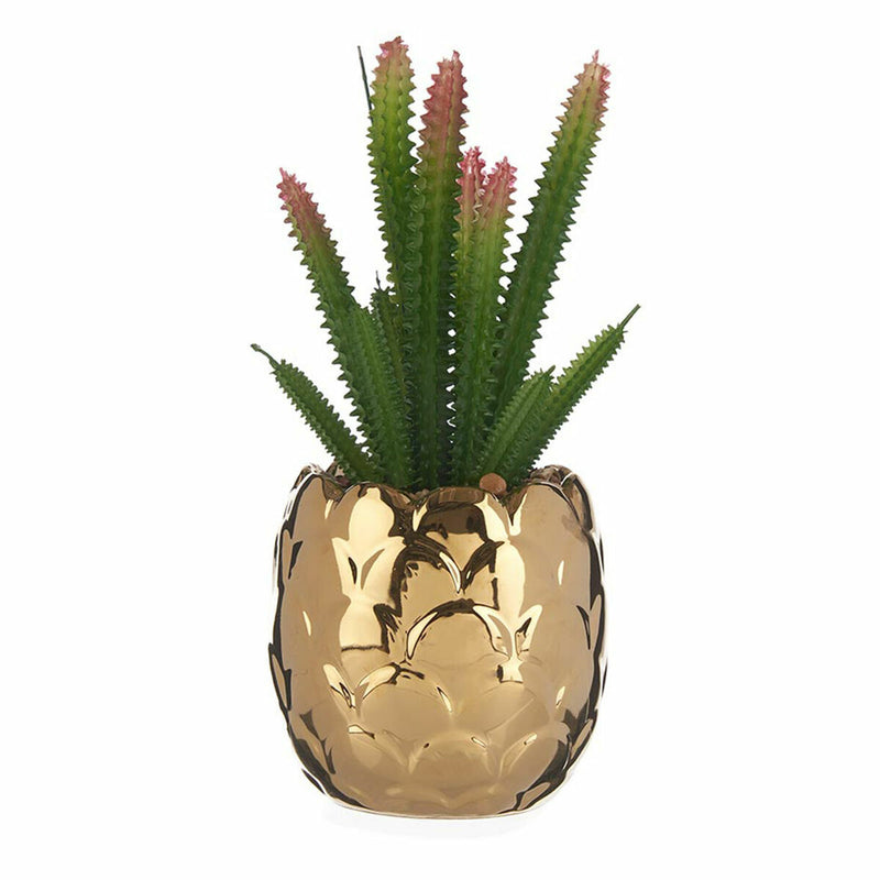 Pianta Decorativa con Vaso in Ceramica Dorato Cactus Verde Plastica 6 Unità