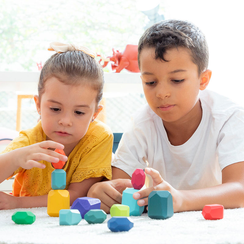 Gioco per Bambini Pietre Colorate Impilabili in Legno da far stare in Equilibrio - Wotonys InnovaGoods - 16 Pezzi