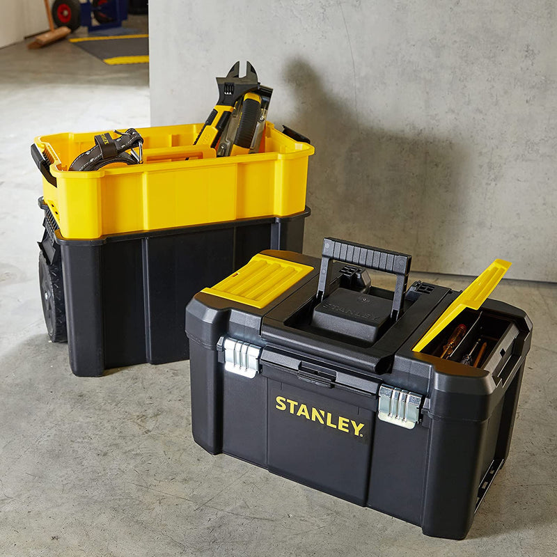 Cassetta Trolley Porta Attrezzi a 3 scomparti impilabili portatile con ruote Stanley
