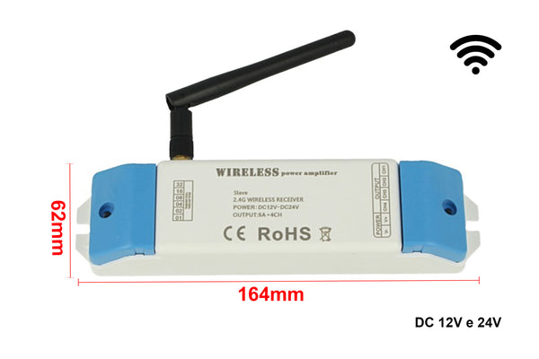 Amplificatore Wireless 2.4G Slave Segnale Strisce Led PWM 4 Canali RGBW 12V 24V AP244 5AX4