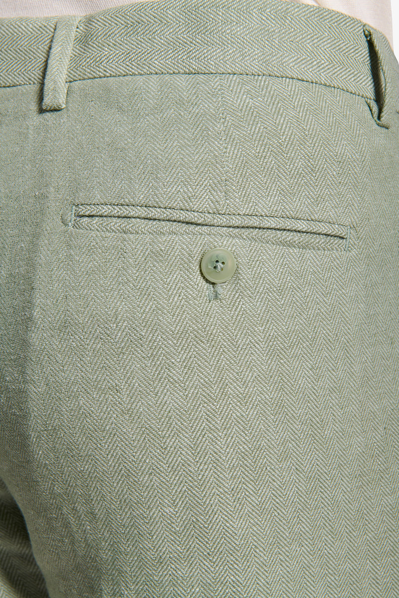 Pantalone da abito misto lino spigato menta