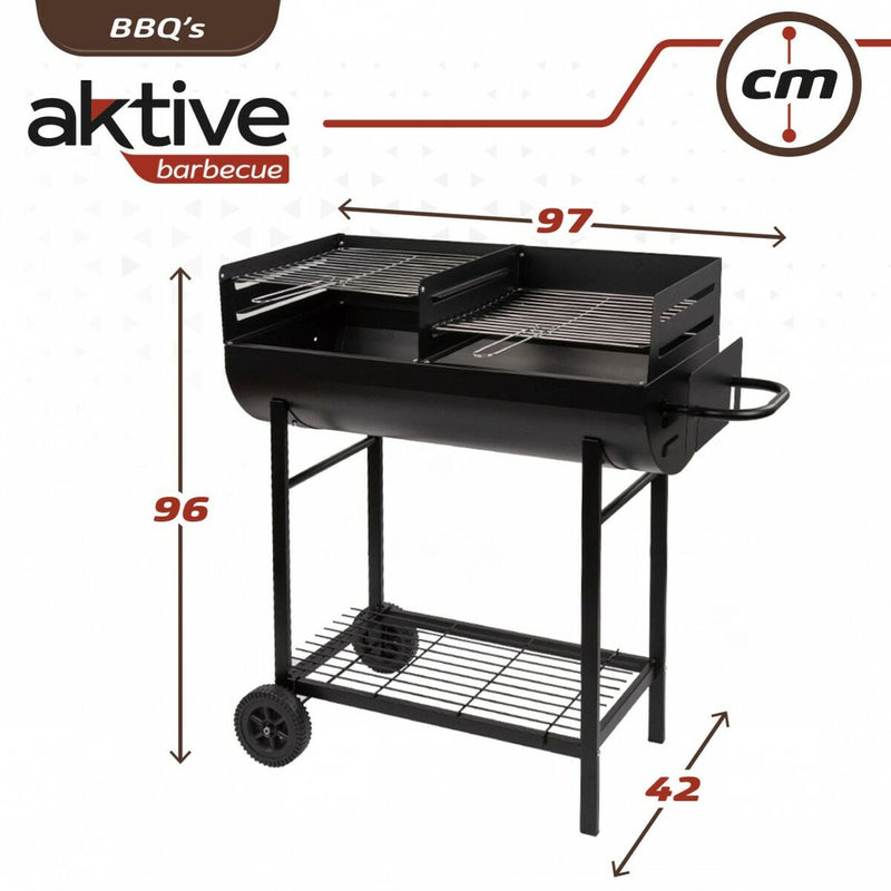 Barbecue a Carboni con Ruote Aktive Plastica Metallo smaltato 97 x 96 x 42 cm Nero