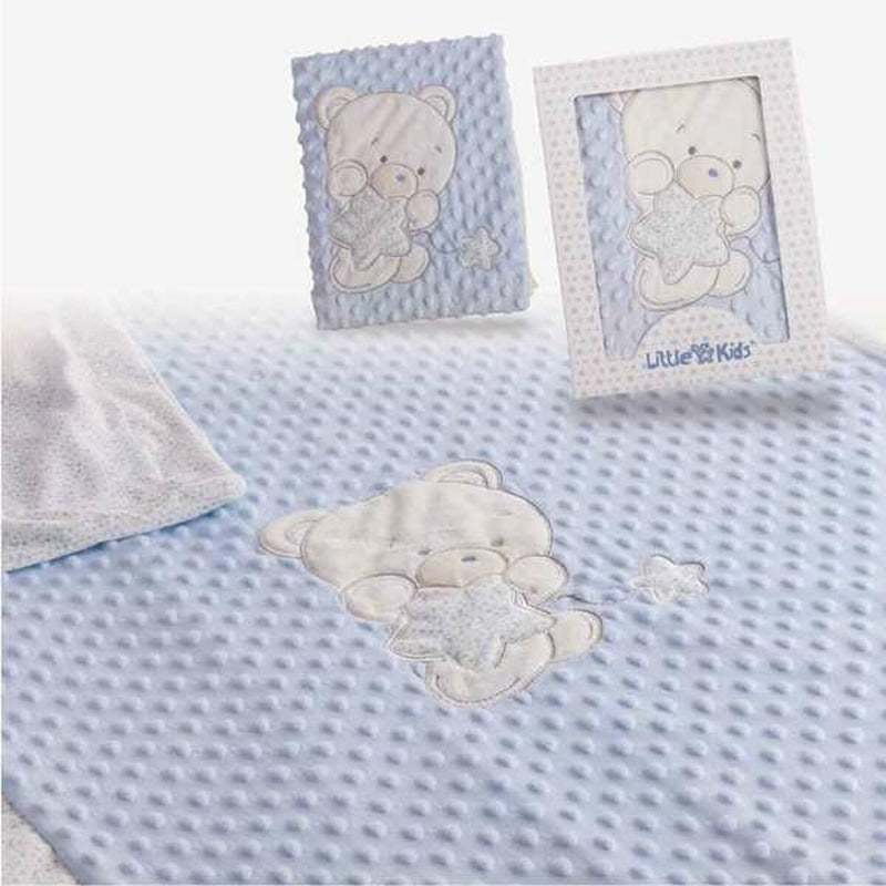 Coperta per Neonato Orso Ricamo Azzurro Doppia