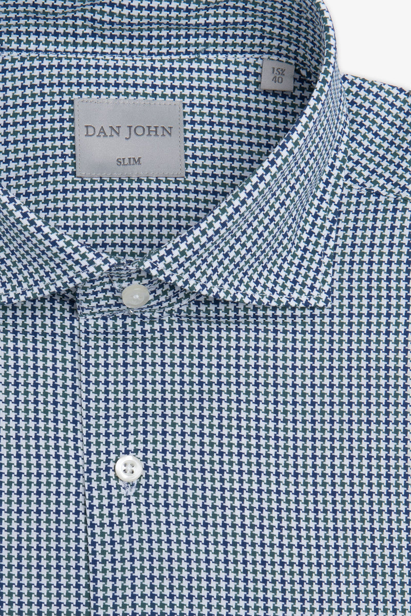 Camicia pied de poule verde slim-Dan John