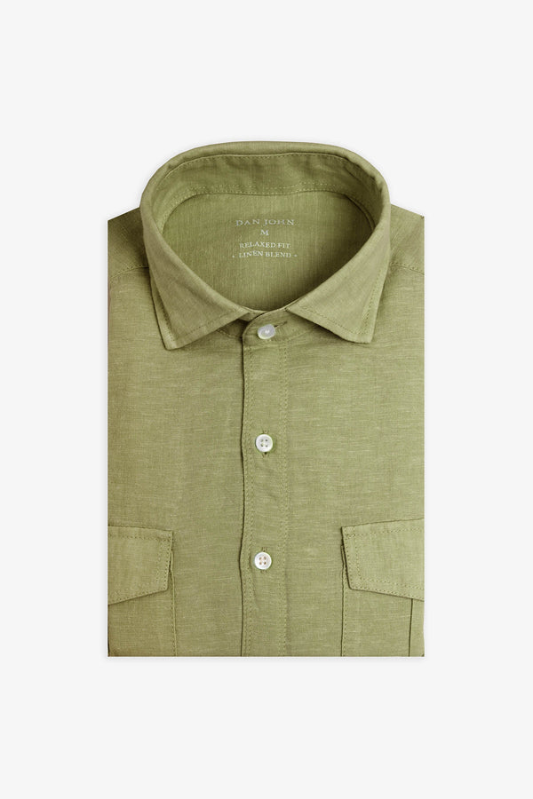 Camicia in misto lino con tasche sul petto militare