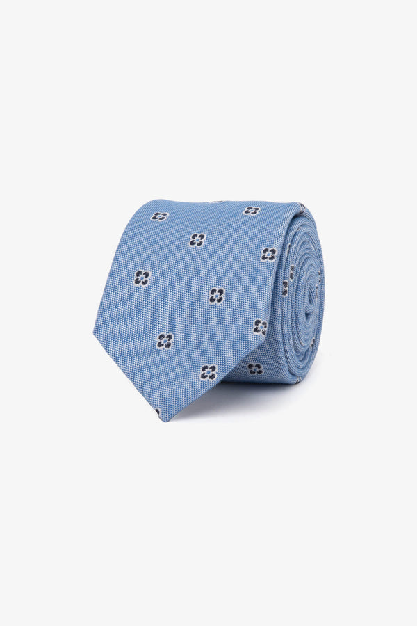 Cravatta jacquard microfiore all over azzurra