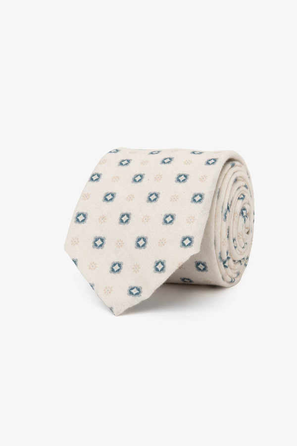 Cravatta jacquard geometrico all over panna