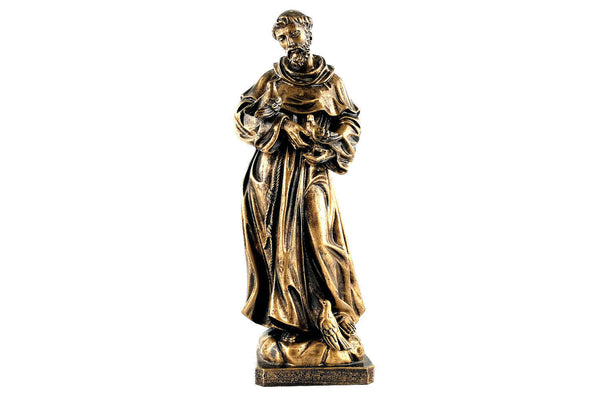 Statua Religiosa in Resina cm 41 Laccata in Bronzo - Scultura Sacra San Francesco D'Assisi