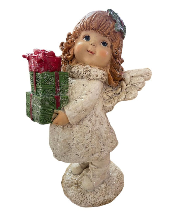 Statuetta Natalizia in Resina - Angioletto con Brillantini Artigianale e Dipinto a Mano 18 cm