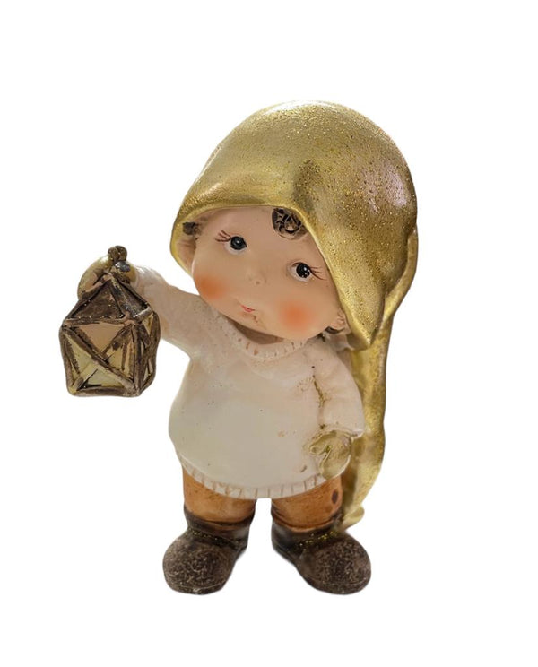 Statuetta in resina Bambino con Cappello Dorato Statua Decorativa Natalizia - cm 11