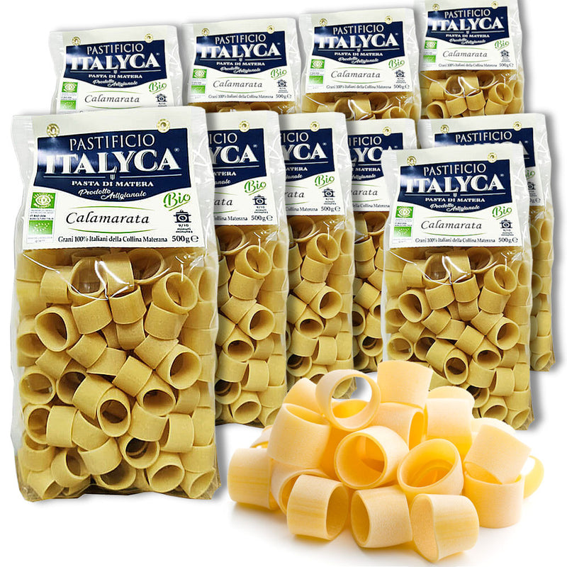 Confezione da 10 Pacchi di Calamarata - Pasta di Matera Biologica Artigianale di Grano Italiano - 5 Kg