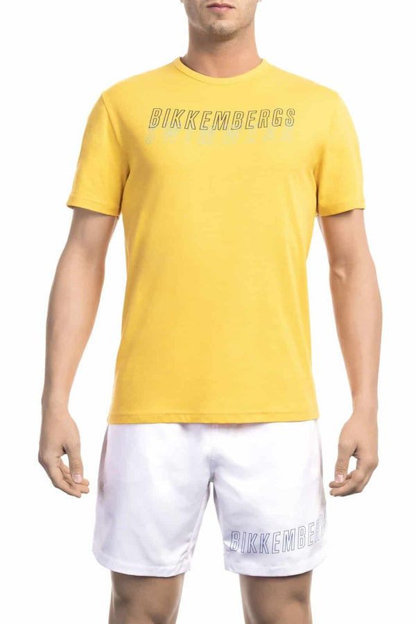 t-shirt da uomo Bikkemberg Beachwear gialla 100 % cotone