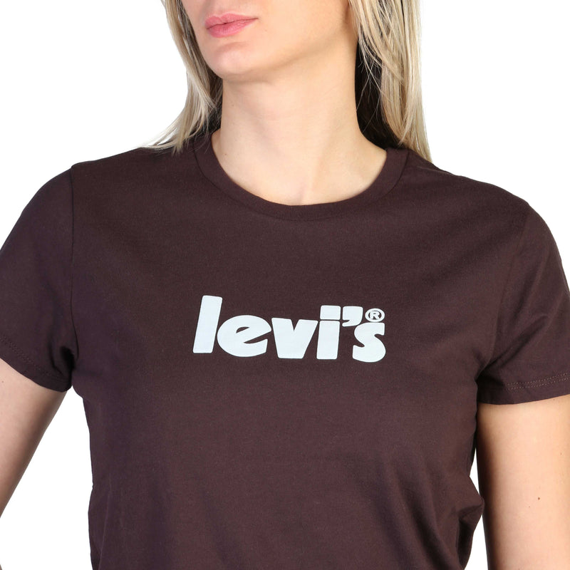 t-shirt sportiva da donna in cotone levis marrone con logo bianco