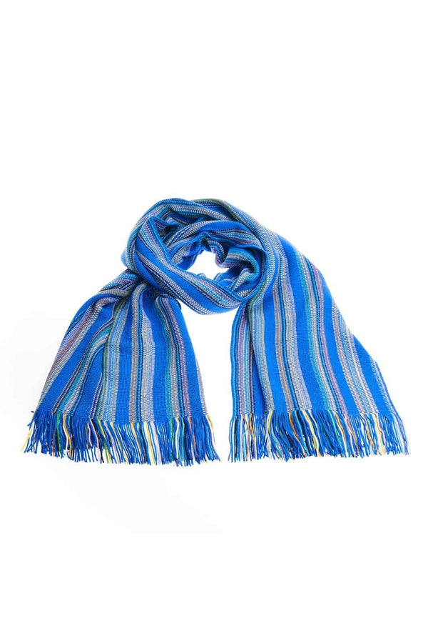 Sciarpa Missoni con Frange a Strisce Blu e Multicolore in Lana e Acrilico cm 180x40