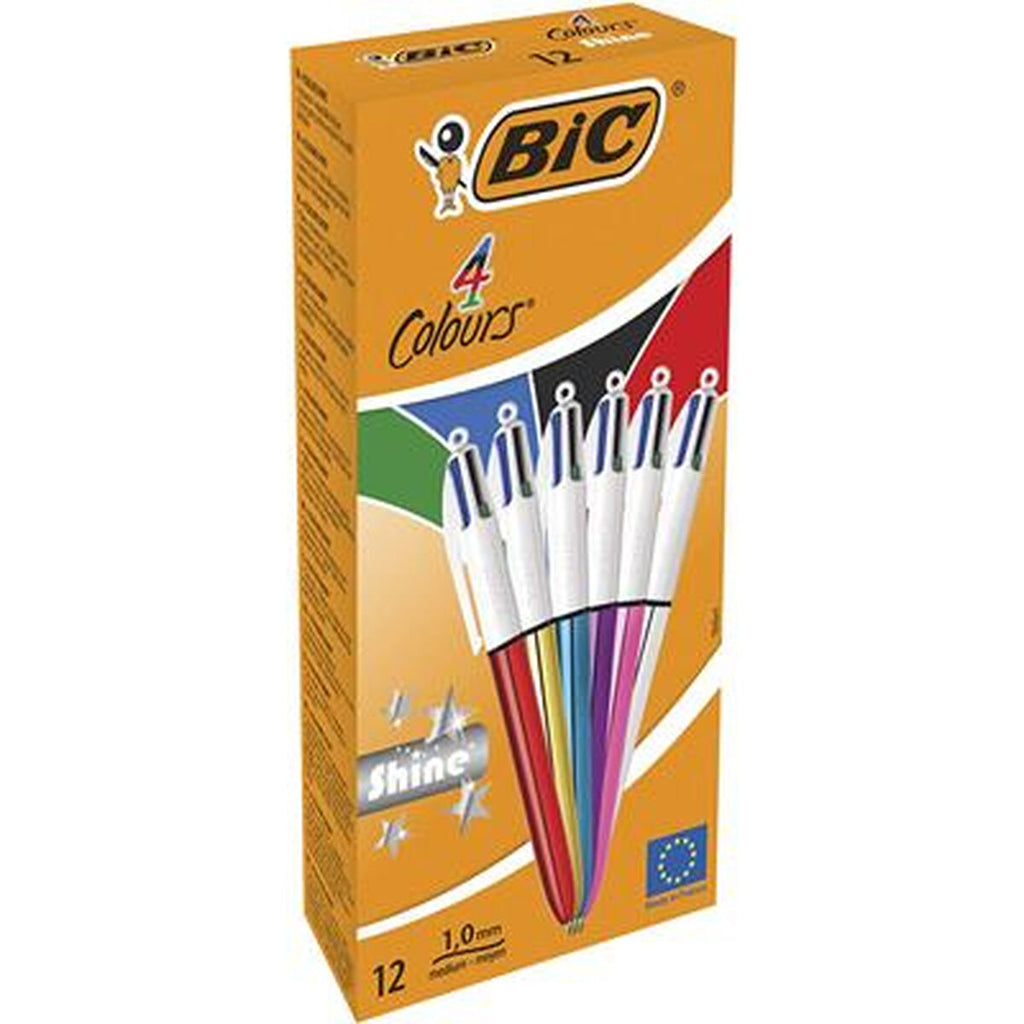 Confezione Penne colorate Bic Multicolor (12 pezzi) con Spessore di 1 –  Goestro