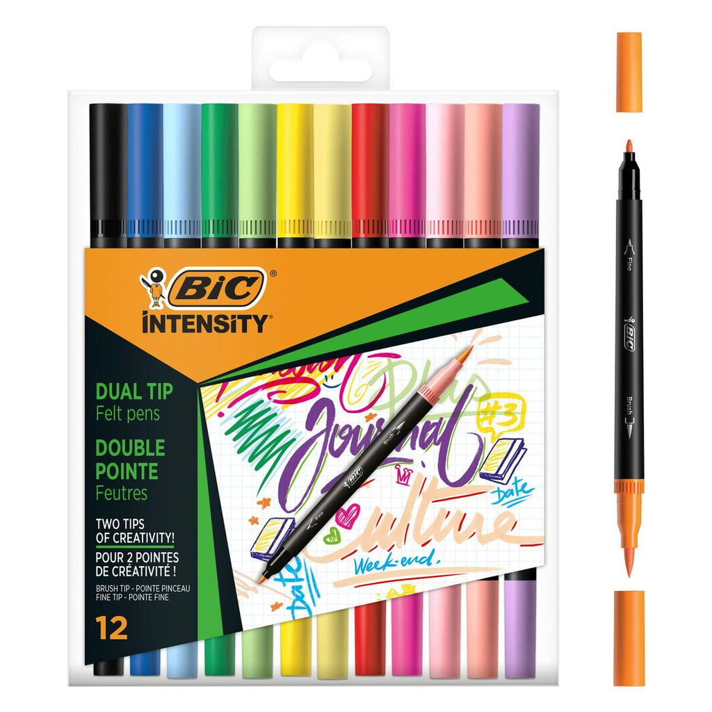 Set di Pennarelli Bic Intensity - 12 Penne Multicolore a Doppia