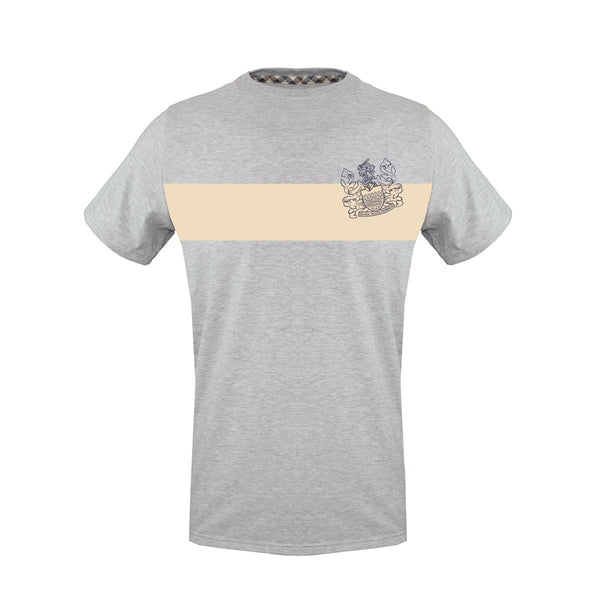t-shirt da uomo a girocollo Aquascutum in cotone grigia e beige