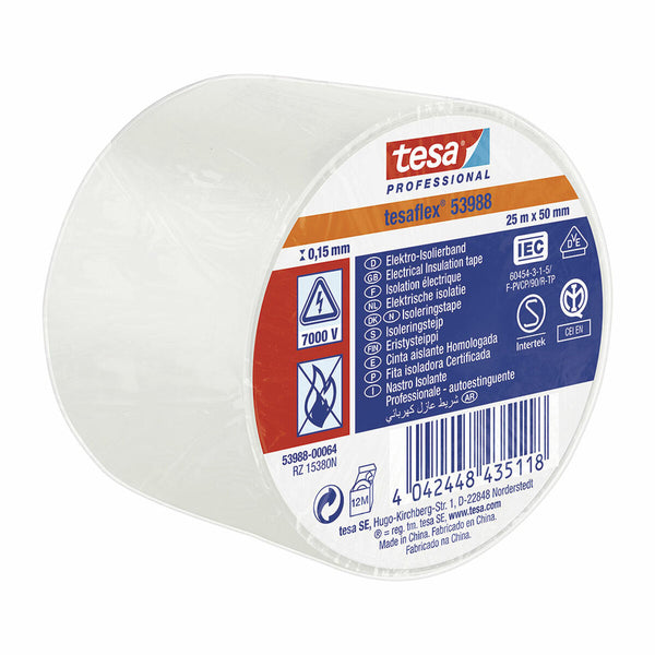 Nastro isolante TESA tesaflex 53988 Approvato Bianco PVC (25 m x 50 mm)