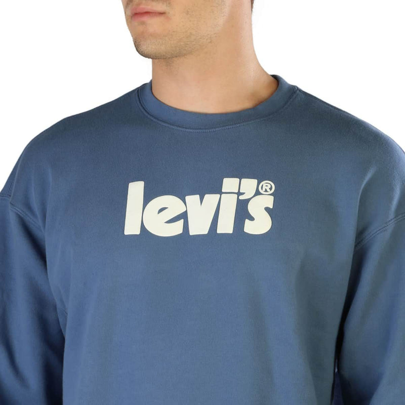 Felpa Levis Uomo a Girocollo Blu con Logo grande 100% Cotone Regular Fit