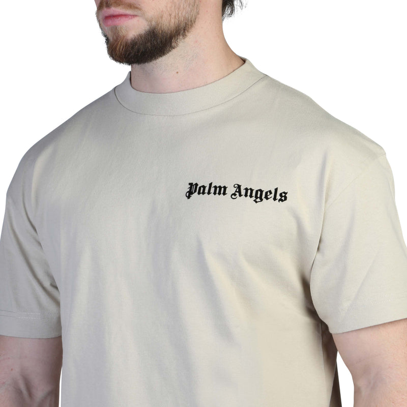t-shirt Palm Angels da uomo 100 % cotone beige con logo nero
