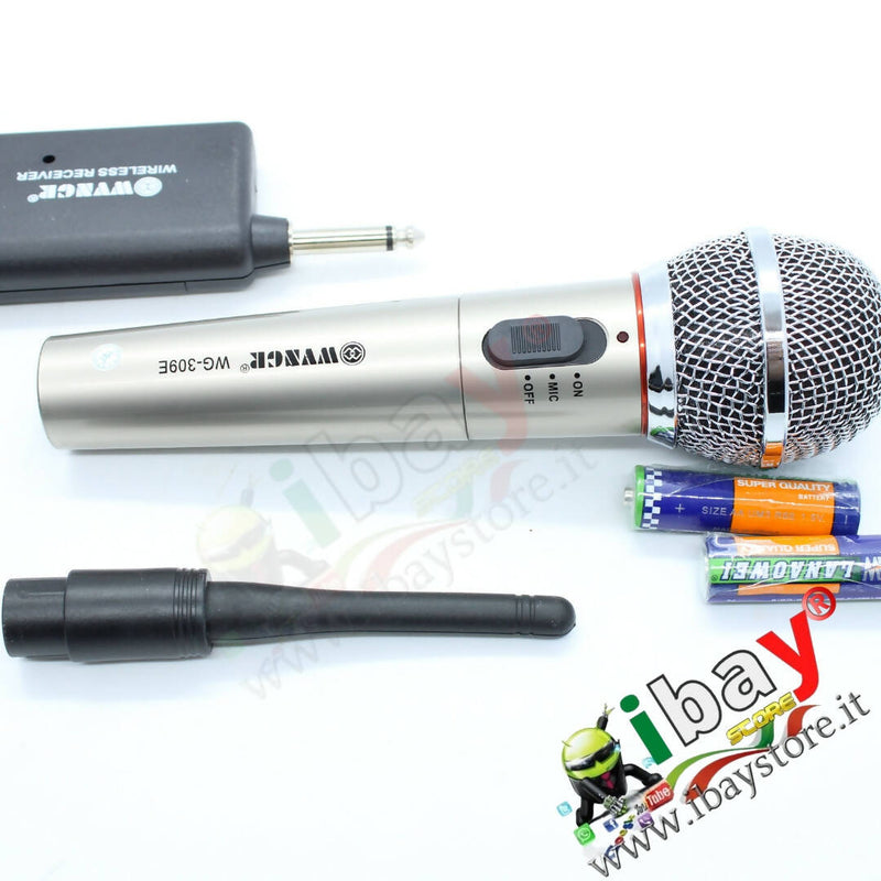 Microfono Senza Fili per Karaoke WG-309 Professionale per Canto Unidirezionale Raggio d'Azione fino a 20 m