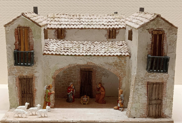 Presepe di Natale Completo Stile Borgo Popolare con Statuine e Luci Led 45x30x25 cm