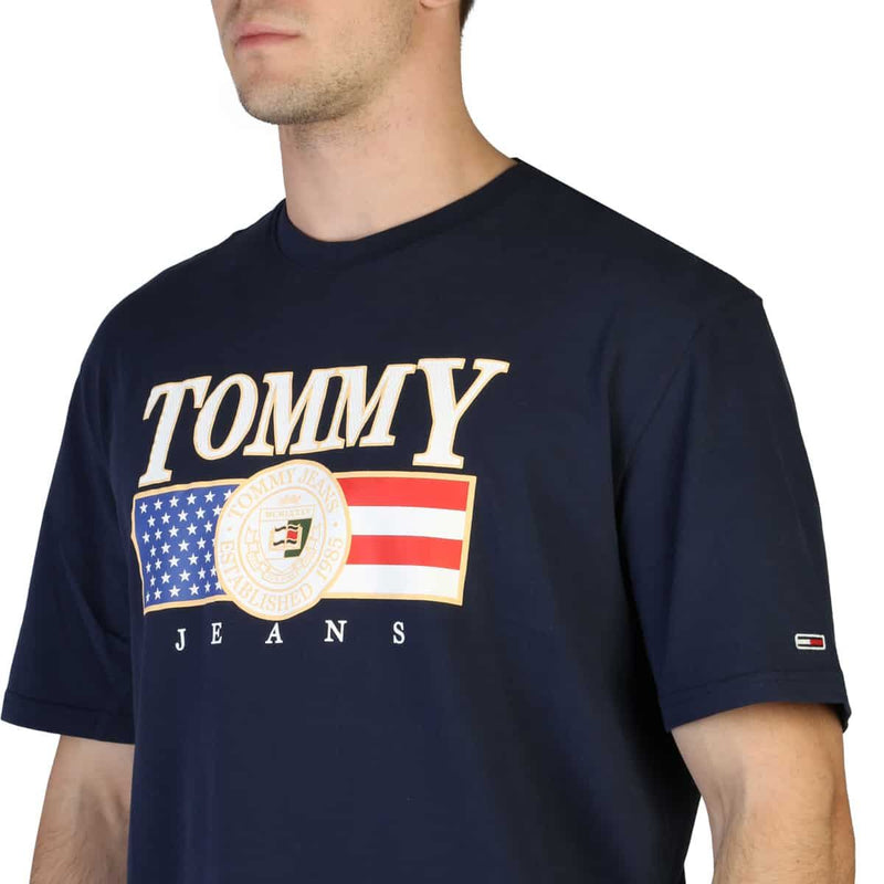 T-shirt Uomo Tommy Hilfiger Blu Navy con Logo sul Petto - Maglietta a Maniche in Puro Cotone