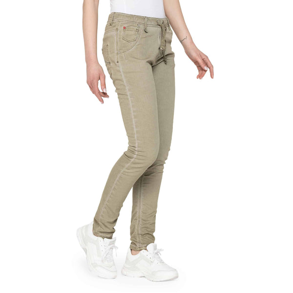 Pantaloni Jeans Verde Kaki da Donna Carrera Slim fit Aderenti con Laccio in Vita