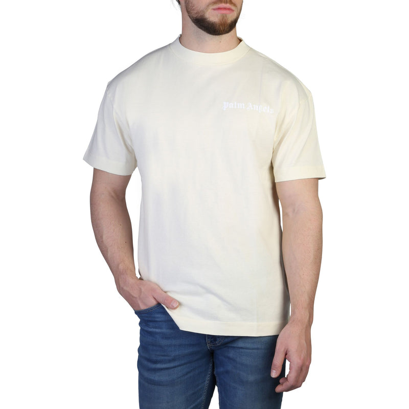 t-shirt Palm Angels da uomo 100 % cotone beige con logo nero