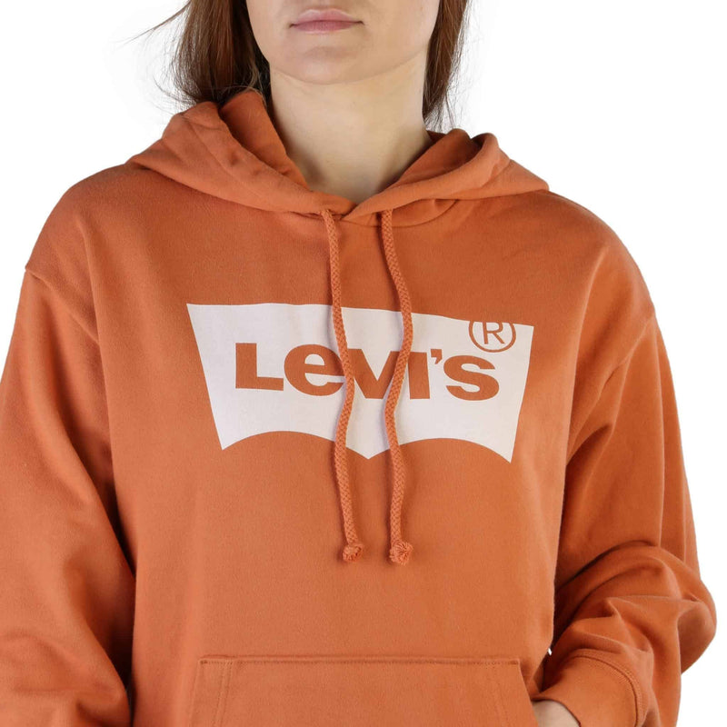 Felpa Levis Donna con Cappuccio e Tasche Arancione Logo a Vista 100% Cotone
