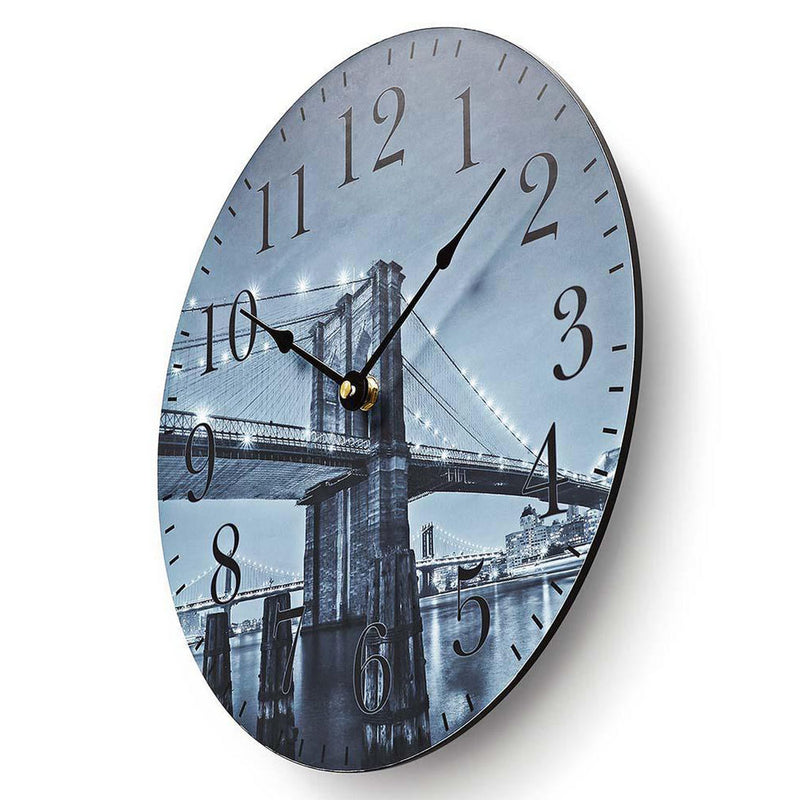 Orologio da Parete in Legno 30 Cm con Immagine del Ponte di Brooklyn