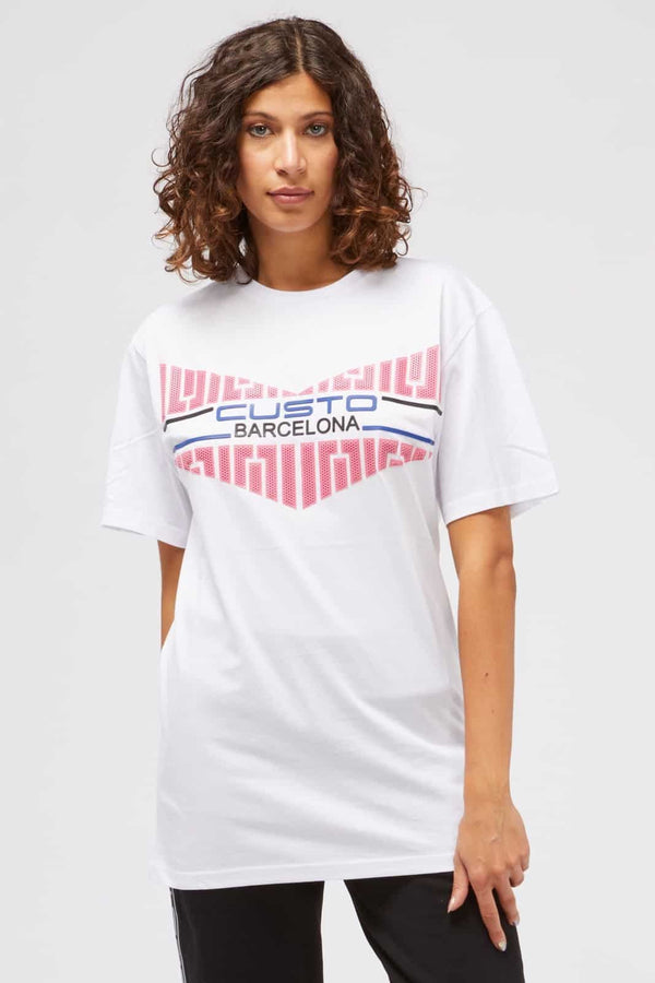 T-shirt Donna Custo Barcelona - Maglietta a Maniche Corte Bianca in puro Cotone con Logo Frontale