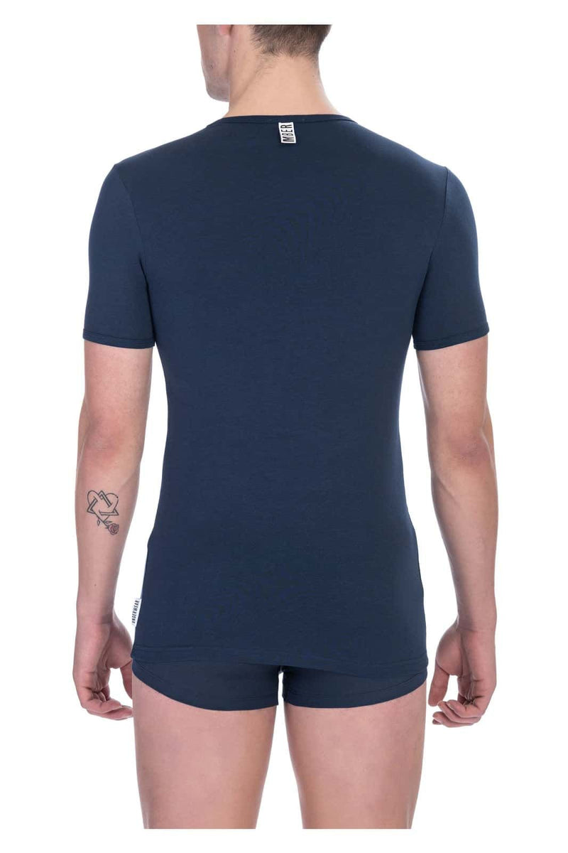 t-shirt intima da uomo a girocollo Bikkembergs in cotone blu scuro