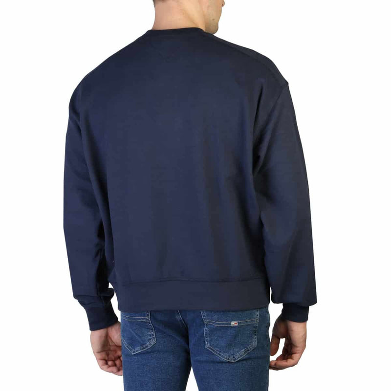 Felpa Uomo Tommy Hilfiger Blu Scuro senza Cappuccio con Bordi a Costine - Logo Centrale "Tommy Jeans"