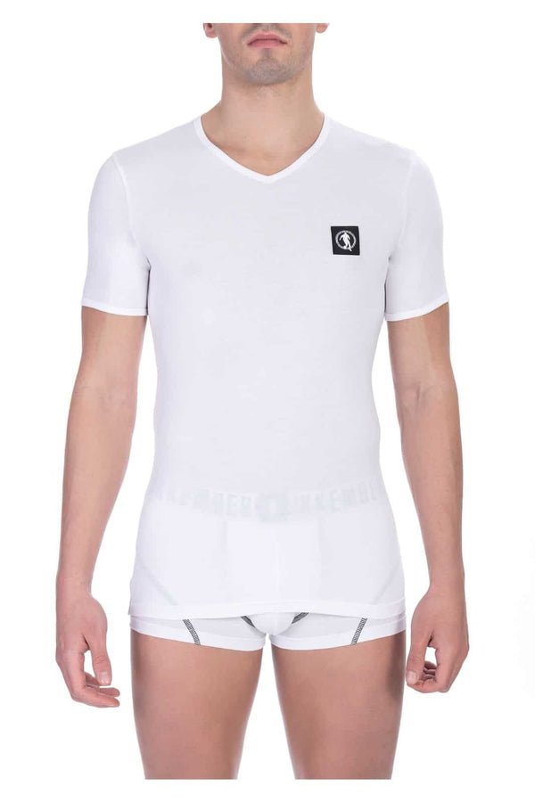 t-shirt bianca da uomo Bikkembergs in cotone con logo nero