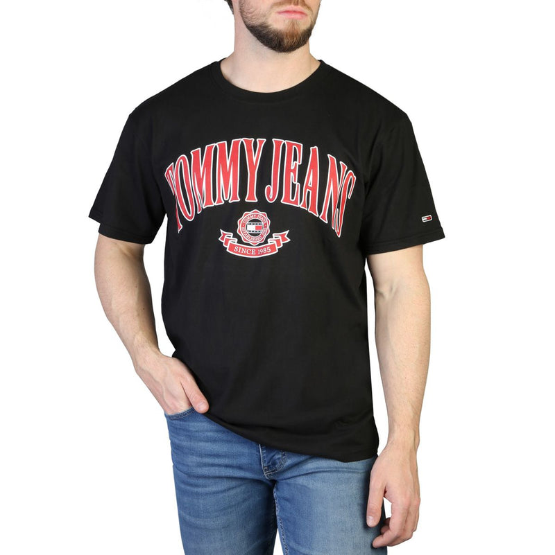 t-shirt nera da uomo Tommy Hilfiger in cotone con logo rosso
