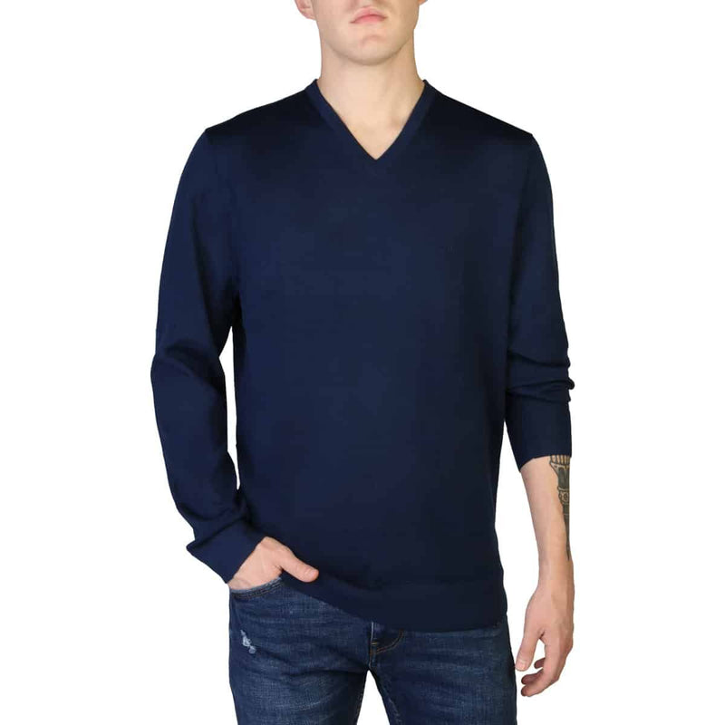 Maglione di Lana Uomo Calvin Klein Blu Navy Tinta Unita - V-Neck - Collezione Autunno Inverno