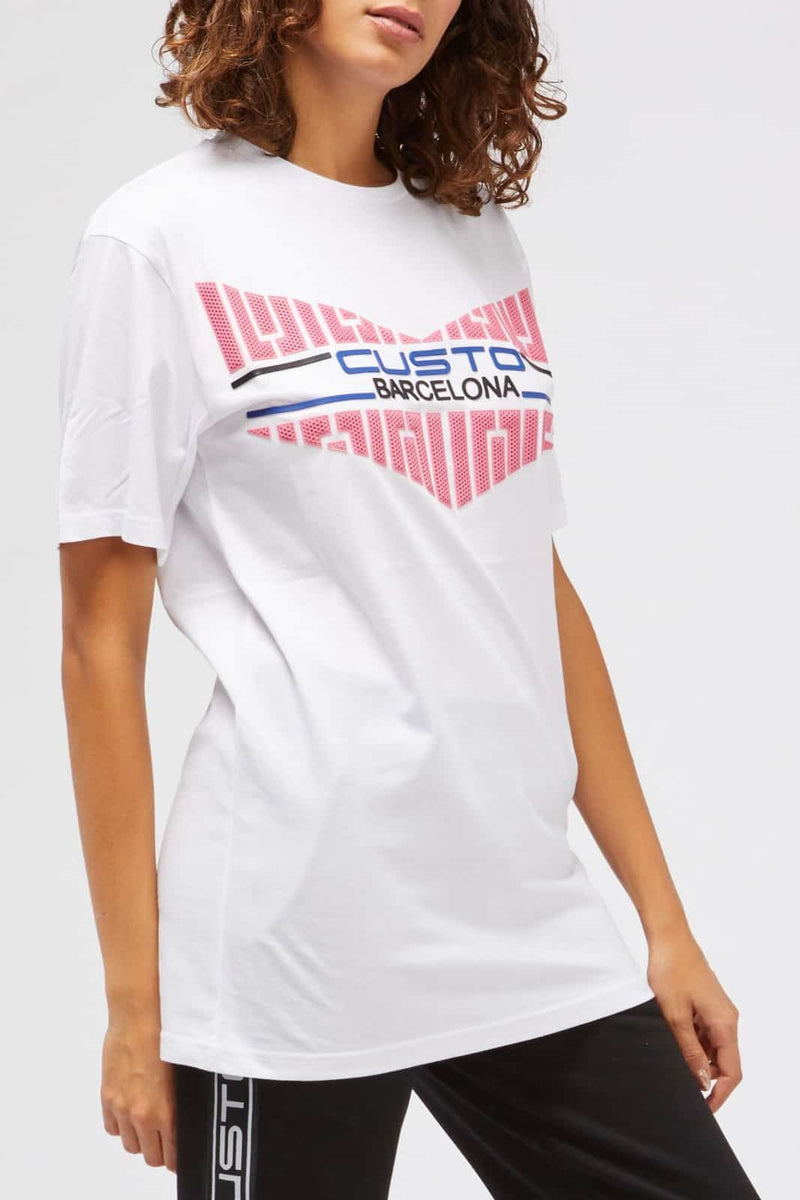 T-shirt Donna Custo Barcelona - Maglietta a Maniche Corte Bianca in puro Cotone con Logo Frontale
