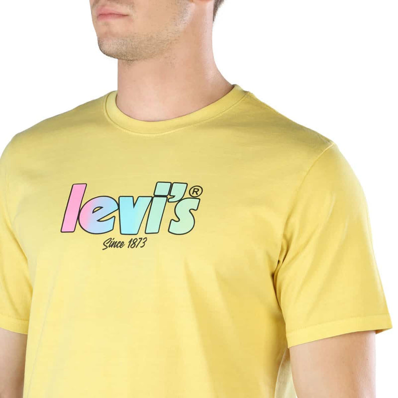 T-shirt Uomo Levis - Maglietta a Maniche Corte in cotone Gialla con Logo Colorato