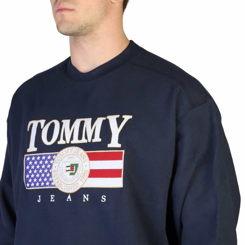 Felpa Uomo Tommy Hilfiger Blu Scuro senza Cappuccio con Bordi a Costine - Logo Centrale "Tommy Jeans"