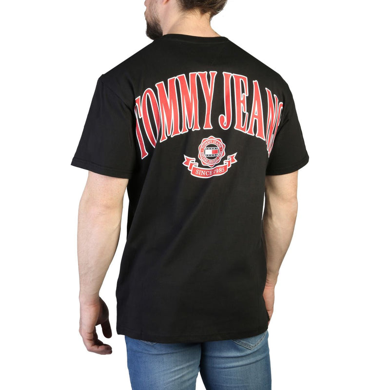 t-shirt nera da uomo Tommy Hilfiger in cotone con logo rosso