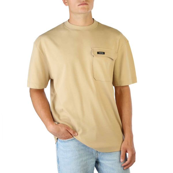 T-shirt da Uomo Calvin Klein Maglietta a mezze maniche Beige con Taschino