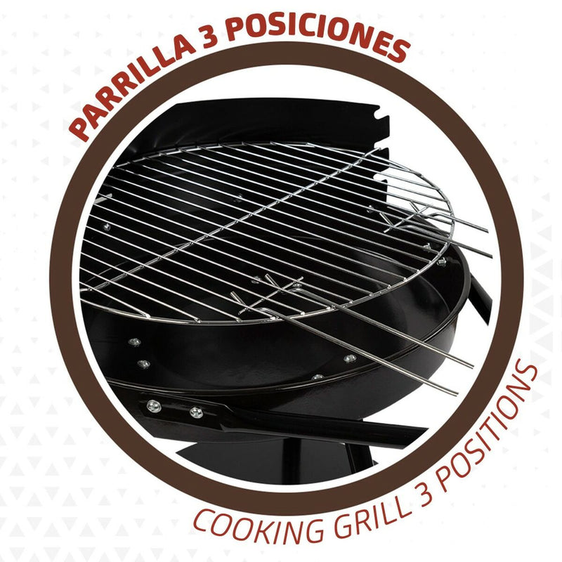 Barbecue a Carboni con Ruote Aktive Nero 42 x 76,5 x 42 cm