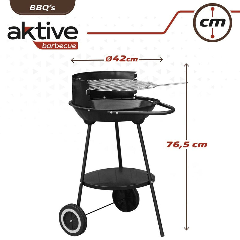 Barbecue a Carboni con Ruote Aktive Nero 42 x 76,5 x 42 cm