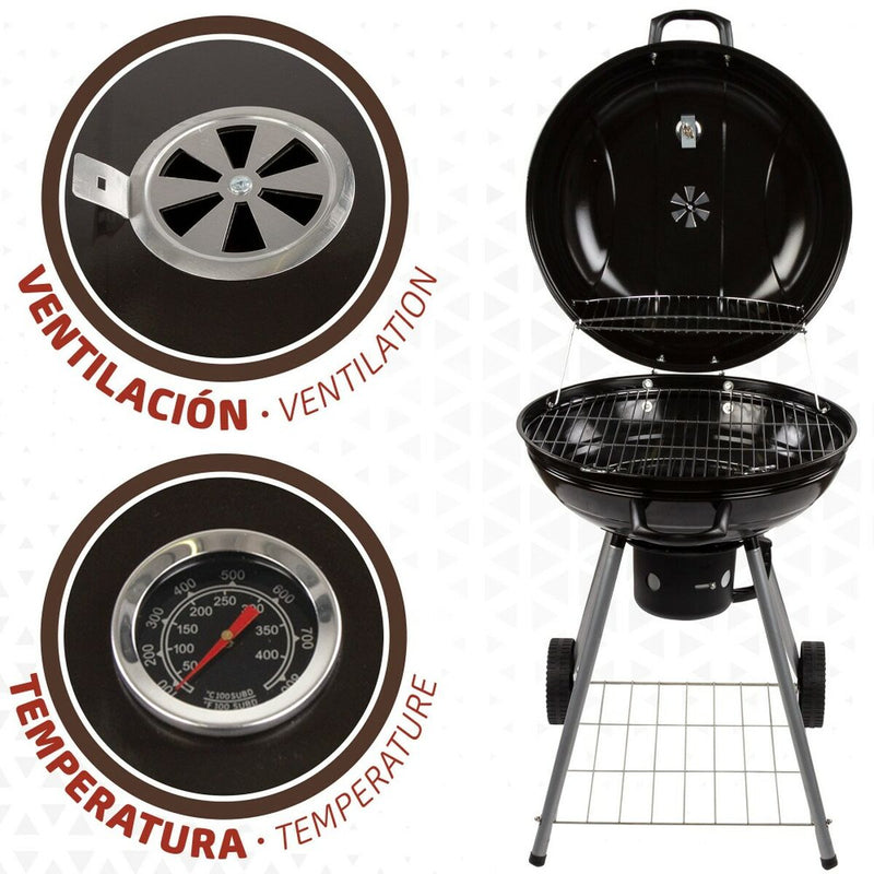 Barbecue a Carboni con Ruote Aktive Nero 57 x 86 x 57 cm